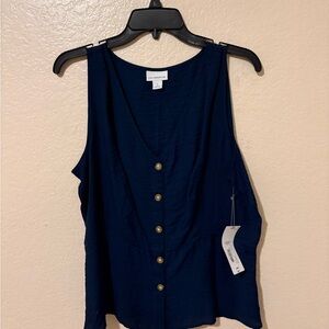 Liz Claiborne Navy V-Neck Button Tank Top
